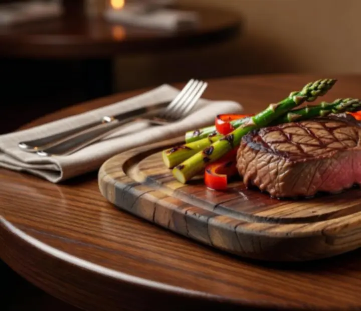 Prémium steak tálalása a bisztró részben