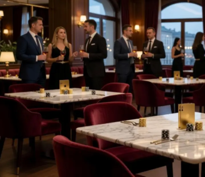 Elegáns, gyertyafényes vállalati vacsora modern, luxus éttermi környezetben