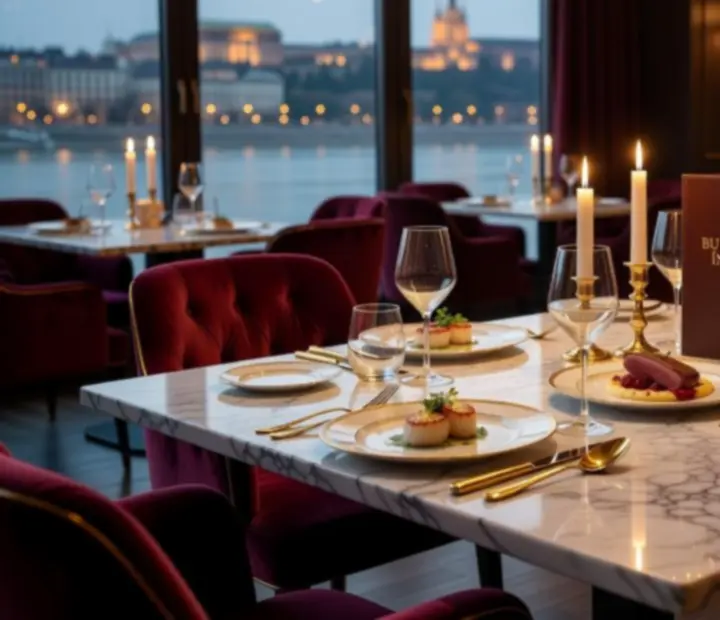 Gourmet tányérok és elegáns teríték márványasztalon