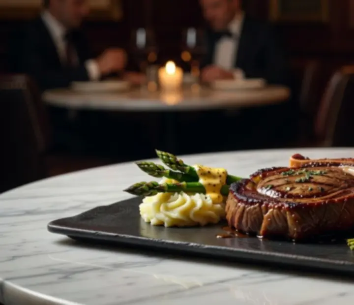 Gourmet vacsora, fine dining tálalással egy elegáns asztalon